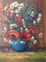 Jarron color azul con flores